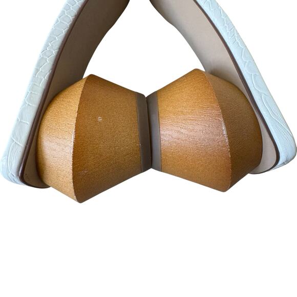 STEVE MADDEN White Croc Square Toe Wood Block Heel Sandal Size 7.5 - Picture 7 of 9